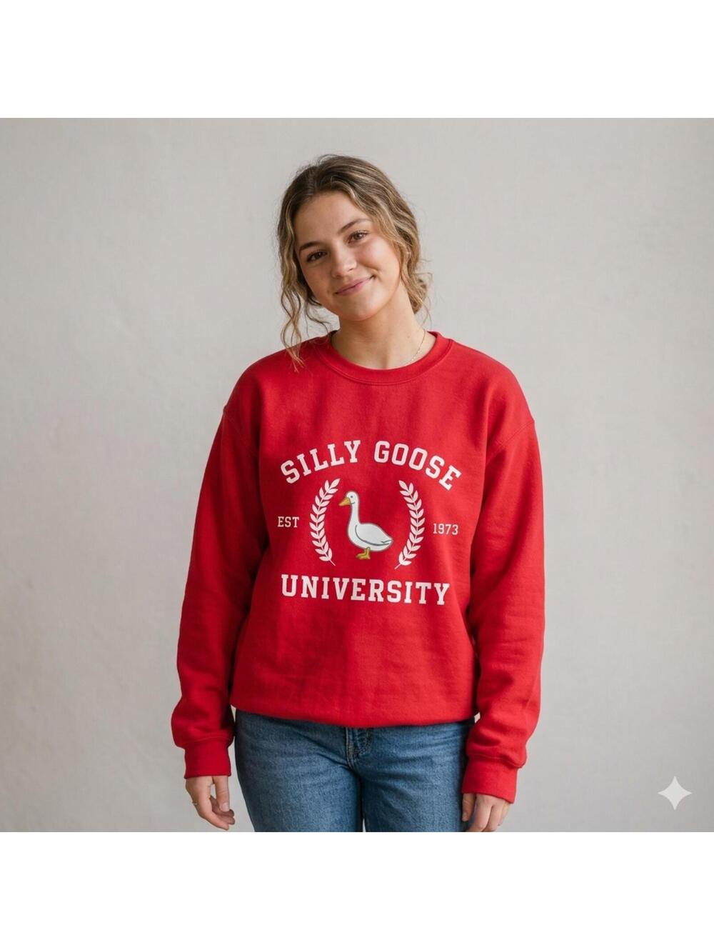 Silly Goose University Est 1973 Women's Red Casual Novelty Sweatshirt Size S